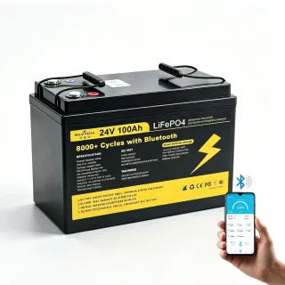 [EU Direct] Xmund 24V 100Ah LiFePO4 Battery Pack Bluetooth with BMS Protection 8000+ Times Cycles Support Series Paralle