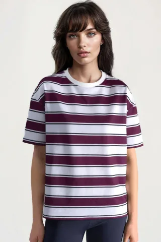 Gestreiftes Oversized T-Shirt mit Rundhalsausschnitt