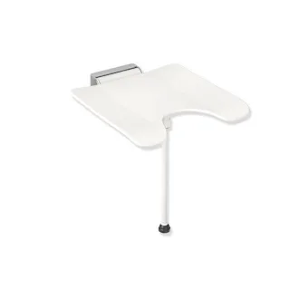 Hewi System 900 Duschklappsitz 900.51.214XA98 Edelstahl geschliffen, Polyamid signalweiß, mit Schamausschnitt