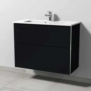 Sanipa 3way Waschtischunterbau zu Duravit ME by Starck Waschtisch mit 2 Auszügen, Schwarz-Matt BS72308