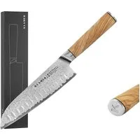 KLAMER Damastmesser Premium Santoku Messer Olive echter japanischer Stahl 18 cm Kochmesser, 67-Lagen Damaststahl, 61 HRC, 13° Schnittwinkel
