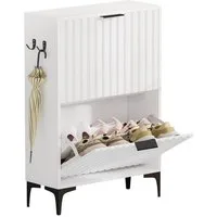 Yorbay Schuhschrank Schuhkipper mit 2 Klappen (60x23.5x94 cm) verstellbare Trennwände, mit Seitenhaken & Kippschutz