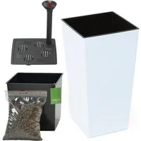 KAGM Pflanzkübel Blumenkübel Blumentopf in Hochglanz Pflanztopf SET TOP Qualität (inkl. Pflanzeinsatz, Wasserstandsanzeiger und Tongranulat)