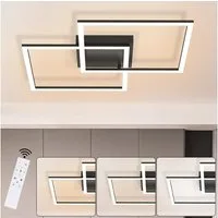 ZMH LED Deckenleuchte 2 Modern Quadratisch Kristall Design Dimmbar mit Fernbedienung 52W, LED fest integriert, warmweiß-kaltweiß, Schwarz
