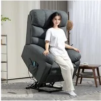 HOMCOM Relaxsessel mit verstellbar Kopfstütze und Liegefunktion mit Fernbedienung (Massagesessel mit Leinenoptik, 1-St., elektrisch Fernsehsessel mit Aufstehhilfe), für Wohnzimmer, bis 150 kg, Kunstleder, Dunkelgrau