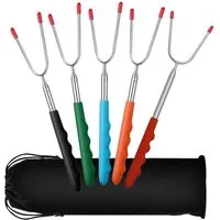 TUWENA Grillspieß 5 Stück Grillspieße Teleskop, Edelstahl 30-115cm, BBQ Grillgabel (5-St), Lagerfeuer Grillstab, Grillbesteck Set für Camping Grill Gartenparty