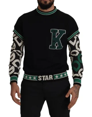 Schwarzes Baumwoll-Sweatshirt mit Rundhalsausschnitt