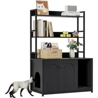 GarveeMore Katzentoilette mit Doppeltüren & Eingang & offenem Regal, Großer Stauraum & Arbeitsfläche,für Mehrkatzenhaushalte