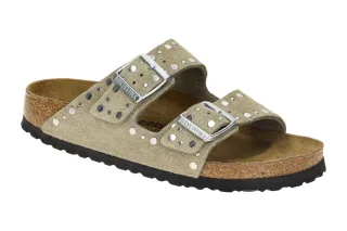 Birkenstock 1029390 ARIZONA RIVET BORDER Damen Pantoletten grau mit Silber-Ni...
