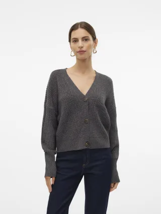 VERO MODA - VMLEA LS V-NECK CUFF CARDIGAN NOOS asphalt - Gr. - XL