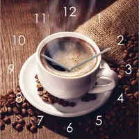 Levandeo® Wanduhr (Wanduhr Glas 20x20cm Kaffee Tasse Coffee Uhr Glasbild Küche Cafe)