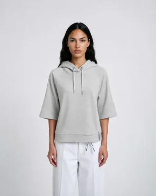 Smith&Soul - Boxy Cropped Metallic Hoodie Shortsleeve sand melange - Gr. - S