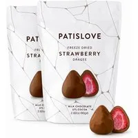 PATISLOVE Schokolade Patislove Gefriergetrocknete Erdbeeren in Vollmilchschokolade, 80g, Gefriergetrocknete ganze Früchte, Premium Vollmilchschokolade