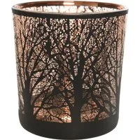 Kaemingk Teelichthalter, Windlicht Glas mit Baum Motiv 8cm, schwarz