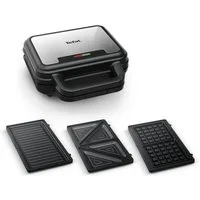 Tefal Sandwichmaker Ultracompact 3-in-1 Sandwich/Waffel/Panini, Antihaftbeschichtung, 700 W, platzsparende Aufbewahrung, Maße: 23 x 23 x 9 cm, SW383D