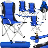 tectake Campingstuhl Gartenstuhl mit Polsterung, faltbar, 60 x 88 x 110 cm (Outdoor Klapptstuhl für Außen in Blau, 4 St), gepolstert, mit Getränkehalter, geringes Gewicht, inkl. Tragetasche
