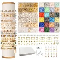 Refined Living Kreativset 8000+ Tonperlen Armband DIY Set mit Buchstaben,Perlen zum Auffädeln, (Bastelperlen,Alphabet Perlen,Perlen Set Buchstaben, Perlen zum Auffädeln für Kinder und Erwachsene, Geschenkset,Polymer Clay Perlen,DIY Schmuckset, mit 24