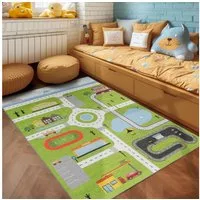 SIMPEX24 Teppich Spielstraße Design, Rechteckig, Höhe: 7 mm, Kinderteppich Straßenteppich Teppich Kinderzimmer Rutschfest Waschbar