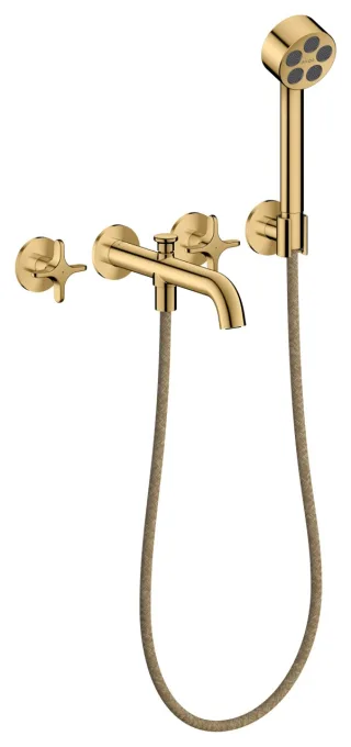 Hansgrohe 3-Loch Wannenarmatur AXOR One Unterputz Wandm.Handbrause Kreuzgr. polished gold optic , 4 48443990