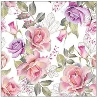 Ambiente Luxury Paper Products Papierserviette, Servietten Papier 33x33cm 3-lagig mit Aquarellrosen Motiv 20 Stück