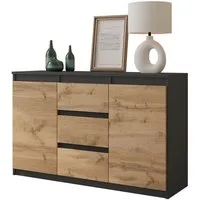 Furnica Kommode MIKEL, 3 Schubladen und 2 Türen - Anthrazit Grau H75cm B120cm T35cm (1 St)