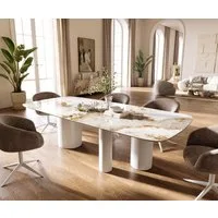 DELIFE Esstisch Edge, Boot 260x120 cm Keramik Minas Melange Weiß-Beige Troa Metall Weiß