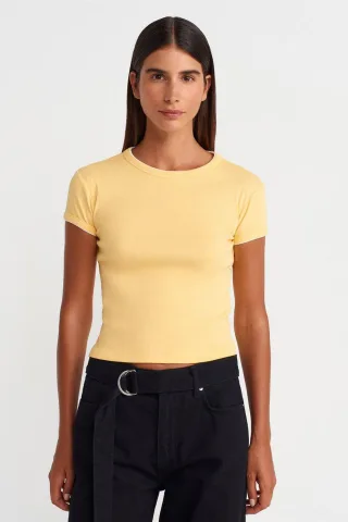 Damen Slim Fit Baumwoll-Crop-T-Shirt