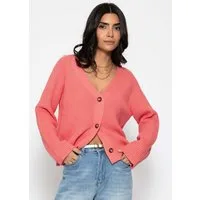 SASSYCLASSY Cardigan Gerippter Cardigan mit V-Ausschnitt für Damen Strickjacke mit markanter Knopfleiste und weiten Ärmeln