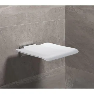 Hewi System 900 Klappsitz 900.51.2024098 450 x 112 x 525 mm, Sitzfläche signalweiß, Wandkonsole Edelstahl verchromt