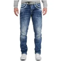 Cipo & Baxx 5-Pocket-Jeans Herren Regular Fit Jeans Stonewashed BA-C1127 (1-tlg) mit Destroyed Effekt und weißer Ziernaht