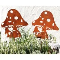 LB H&F Lilienburg Gartenstecker 2er SET Gartenstecker Pilze XL Dekostecker Rostdeko (Gartendeko Rost Metall Pilz Pilze Gartenstab Pilzfigur Stecker Figur Roststecker Gartenstab groß Dekofigur Garten Herbstdeko Deko Herbst Stab Beetstecker Terrasse Kü