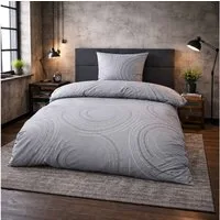 Casa Colori Bettwäsche Microfaser Fleece Wintergarnitur 135x200 cm kuschelig weich, Fleece, 2 teilig, Grau Anthrazit Kreise
