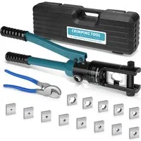 XERSEK Zangenset Hydraulische Presszange 16T Crimpzange 8–300mm² Hydraulikzange Zange, Kabelzange mit Hydraulik inkl. 13 Einsätzen mit Kabelschere, Crimpformen für Kupfer-Aluminium-Kabelschuhe