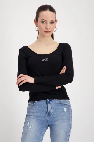 monari - Langarmshirt mit Strass schwarz - Gr. - 38