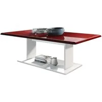 Vladon Couchtisch Mono (Wohnzimmertisch, mit Ablageboden), Weiß matt/Bordeaux Hochglanz (120 x 40 x 70)