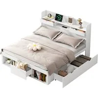 BlingBin Stauraumbett Kinderbett, Jugendbett Mit USB-port, Schubladen und Stauschrank (1er Set, 1-tlg., 140 x 200 cm, Ohne Matratze, Belastbarkeit maximal: 200KG), Multifunktionales Bett, Doppelbett, Großer Stauraum, Weiß
