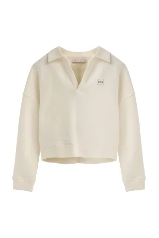Sweatshirt ecru mit Polokragen und Polo Club-Logo