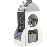 COSTWAY Kinderregal, Raketen-Weltraum-Thema, mit Tafel & 3-stufiges Regal