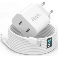 GreenHec USB C Schnellladegerät 45w Samsung Galaxy S26 S25 S24 S23 S22 S21 Fast Schnelllade-Gerät (Spar-Set, 45w USB-C Dual Charger + 3m Kabel, S26+ Ultra FE Ladegeräte USBC Handy Charger Netzteil Adapter Zubehör)