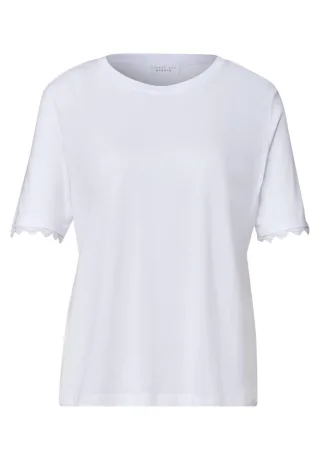 Street One - T-Shirt mit Häkel-Detail weiß - Gr. - 36