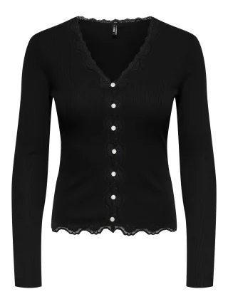 ONLY - ONLENEA LS LACE MIX PLACKET TOP JRS Black - Gr. - L