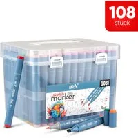 ART-X Marker Skizzen Duo Marker Set - 108 Farben, Profi Sketch Marker, (Marker-Set, 108-tlg), Alkoholbasis, Schnelltrocknend, Lichtecht, Doppelseitig