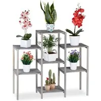 relaxdays Pflanzentreppe Graues Blumenregal aus Holz, L