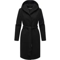 Marikoo Kurzmantel Kailii Eleganter Wickel Mantel mit Taillengürtel und Oversized Hood Kapuze