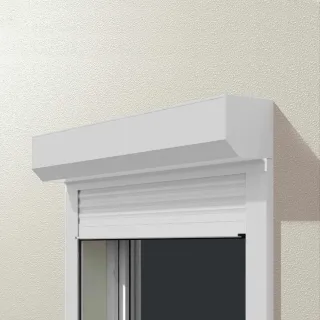 Rollladen Grau, Lichtgrau ähnlich RAL 7035, Vorbaurollladen, Modell Eckig, Insektenschutz aus Glasfibergewebe, individuell konfigurieren