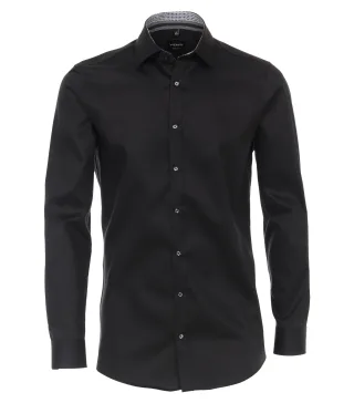 VENTI - Twill Hemd uni schwarz - Gr. - 39