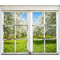 queence Wandsticker Wiese mit Bäumen, Wandsticker, Wandbild, selbstklebend, 3D, Fenster