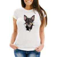 MoonWorks Print-Shirt Damen T-Shirt Hund Hundemotiv Tiermotiv farbig lustig originell Slim Fit Moonworks® mit Print