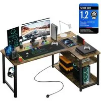 GTPLAYER Schreibtisch Gaming Tisch Eckschreibtisch mit Regal USB-Ladeanschluss und Steckdose (1 Tisch), 120/100cm Computertisch L Form, PC Tisch für Büro, Heimbüro