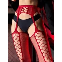 Elegant Love Netzstrumpfhose Halterlose Strapsstrümpfe - Stocking, Sexy Netzstrümpfe (S-XL) Dessous mit Ouvert-Design – Reizwäsche mit offenem Schritt